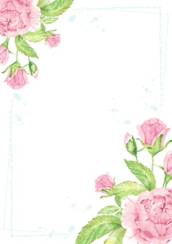 watercolor pink rose flower branch bouquet frame png