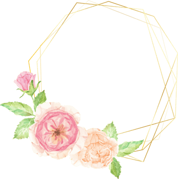 watercolor beautiful English rose flower bouquet wreath with gold frame png