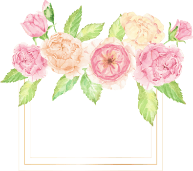 watercolor rose bouquet wreath with golden frame png