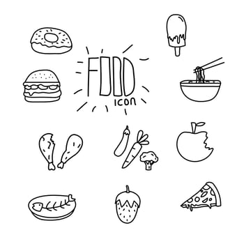 Hand drawn food  icon, simple doodle icon set vector