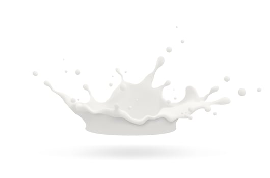 Milk jet, milky splash, vector realistic liquid white splash on isolated background. 3d illustration.