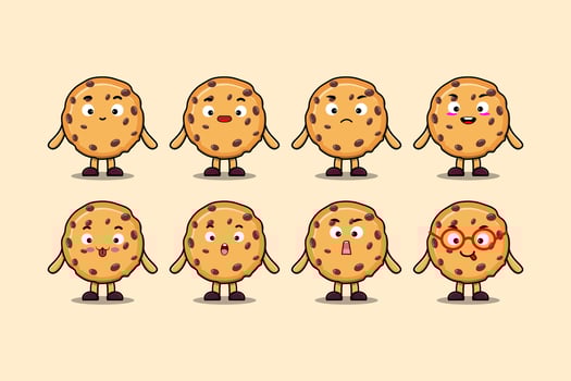 Set kawaii Biscuits cartoon different expressions vector
