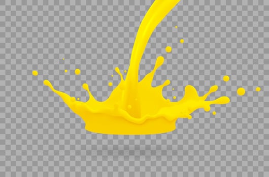 Orange juice, splatter orange splashes of paint, 3d realistic vector illustration