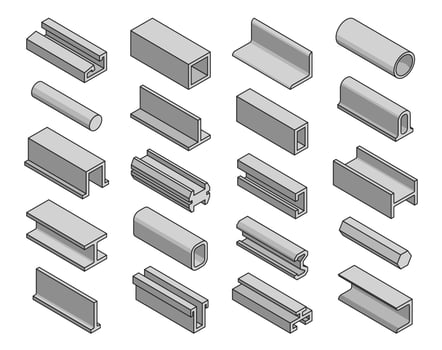 Steel products, iron profile metal beams and pipes vector