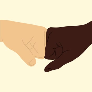 Two Person with Different Skin Colors Hand Gesture of Fist Bump and Love Word. Flat Illustration vector
