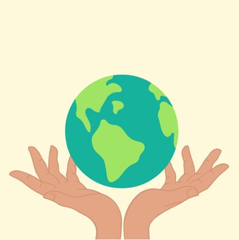 Hand of People with Different Skin Colors Holding Earth Globe Icon Symbol. Flat Illustration. vector