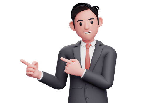 man in formal dress pointing side with both index fingers, 3d illustration of a smart businessman pointing png