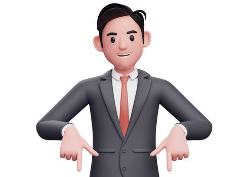 3d businessman pointing down, 3d illustration of businessman in formal suit pointing down png