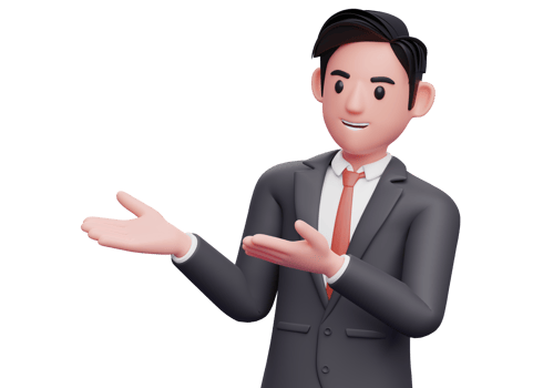 businessman in black suit open both hands pose, 3d illustration of a businessman presenting side with open both hands png