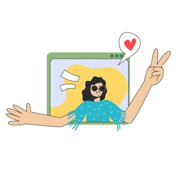 The girl participates in an online video conference. Online party festival celebration. vector