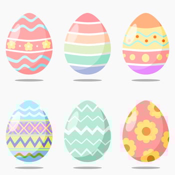 Vector illustration set of colorful decorated Easter eggs. Easter egg isolated on gray background.