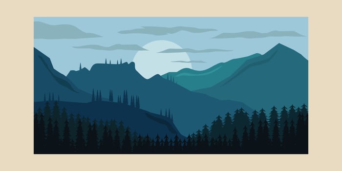 landscape mountain vintage poster, pines forest background illustration design vector