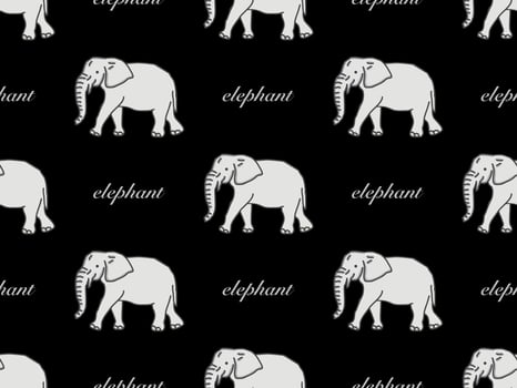 Elephant cartoon character seamless pattern on black background vector