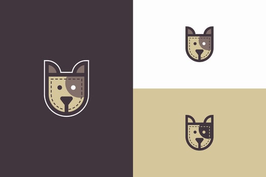 dog head logo illustration with pocket shape vector
