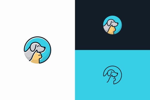 pet logo cat and dog in circle vector