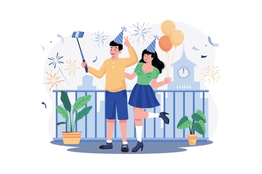 Couple Taking A Selfie To Celebrate New Year's Eve vector