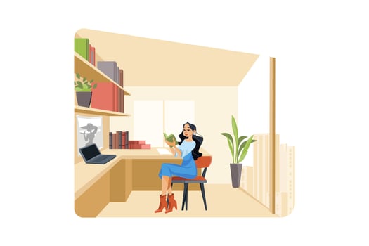 Female author is reading a book in the office vector