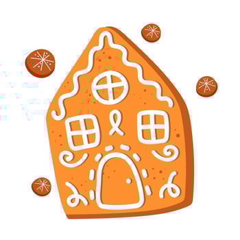 gingerbread in the form of a cute house with white icing vector