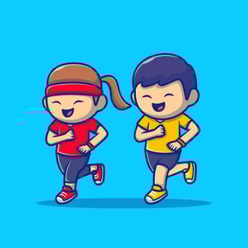 Cute People Jogging Cartoon Vector Icon Illustration. People Sport Icon Concept Isolated Premium Vector. Flat Cartoon Style