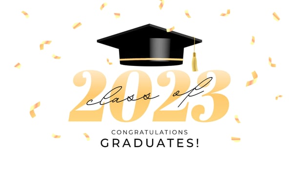 Graduation ceremony banner. Class of 2023 Congratulations graduates typography design template. vector