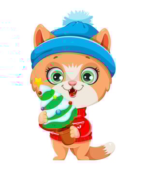 Cute kitten in warm clothes. Funny cat vector
