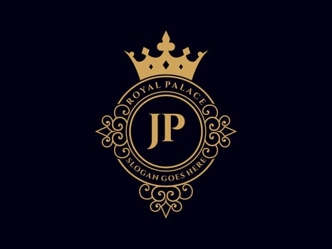 Letter JP Antique royal luxury victorian logo with ornamental frame. vector