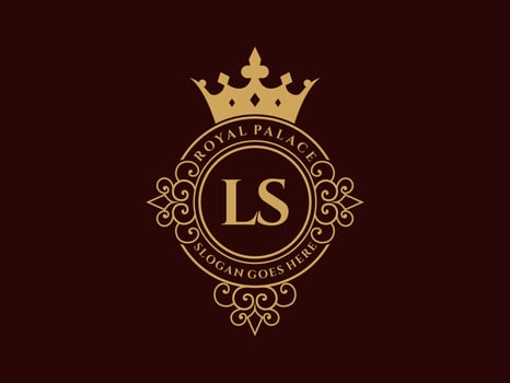 Letter LS Antique royal luxury victorian logo with ornamental frame. vector