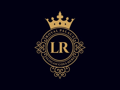 Letter LR Antique royal luxury victorian logo with ornamental frame. vector
