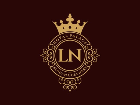 Letter LN Antique royal luxury victorian logo with ornamental frame. vector