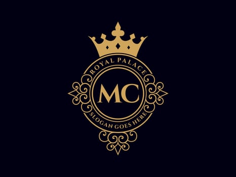 Letter MC  Antique royal luxury victorian logo with ornamental frame. vector