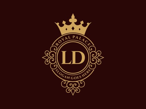 Letter LD Antique royal luxury victorian logo with ornamental frame. vector