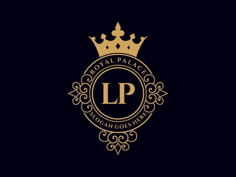 Letter LP Antique royal luxury victorian logo with ornamental frame. vector