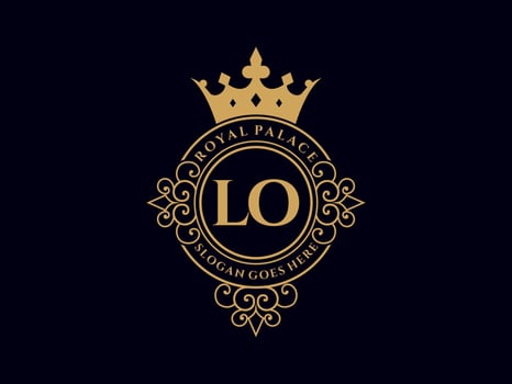 Letter LO Antique royal luxury victorian logo with ornamental frame. vector