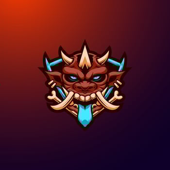 Angry horned goblin esport mascot emblem logo. Scary goblin face vector illustration.