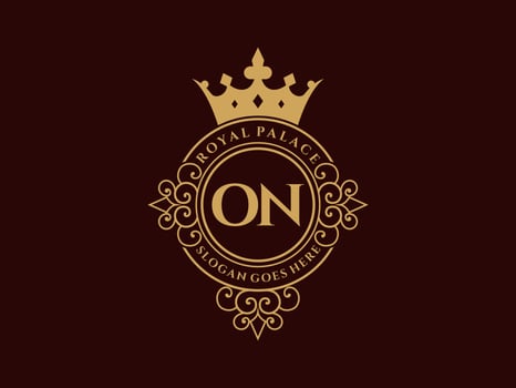 Letter ON Antique royal luxury victorian logo with ornamental frame. vector