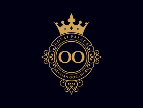Letter OO Antique royal luxury victorian logo with ornamental frame. vector