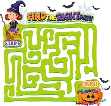 Maze game template in Halloween theme for kids vector
