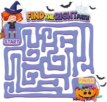Maze game template in Halloween theme for kids vector