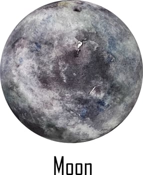 Full watercolor moon illustration. Symbol of new beginning, dreaming, romance, fantasy, magic. Black, grey colors, cir vector