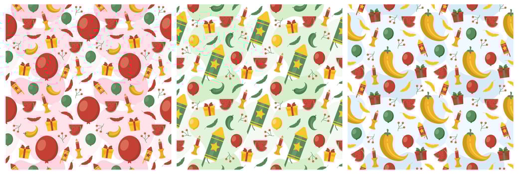 Set of Happy Kwanzaa Holiday African Seamless Pattern Design with Festival Style Element on Template Hand Drawn Cartoon Flat Illustration vector