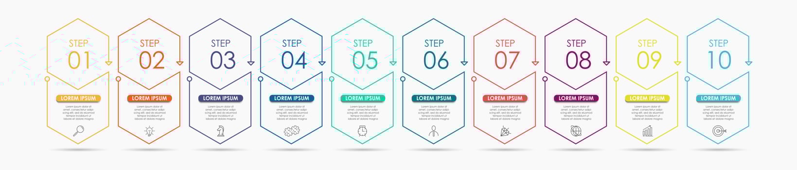 Business Infographic design template Vector with icons and 10 options or steps. Can be used for process diagram, presentations, workflow layout, banner, flow chart, info graph