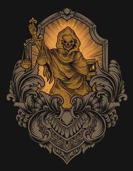 illustration justice death angel with vintage engraving ornament vector