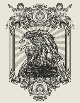 illustration vintage eagle with engraving style vector