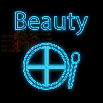 blue palette for eye makeup and eyelids. Neon shadows for face decoration. color cute makeup palette with soft brush for drawing on the eyes. signboard and logo for makeup artists vector illustration