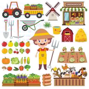 Set Of Various Farm Elements vector