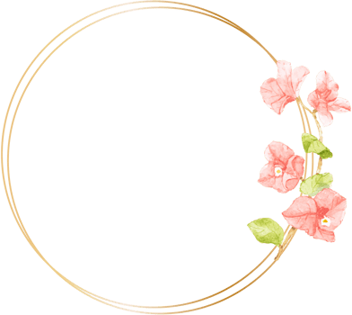 watercolor pink Bougainvillea flower bouquet with golden wreath frame with copy space png