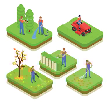Professional Gardening Isometric Compositions vector