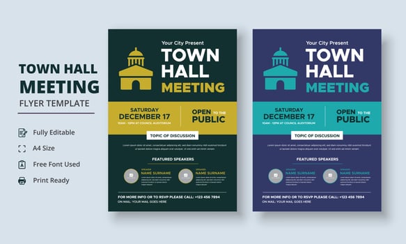 Town Hall Meeting Flyer Template, Community Meeting Flyer Template, City Hall Flyer and Poster vector