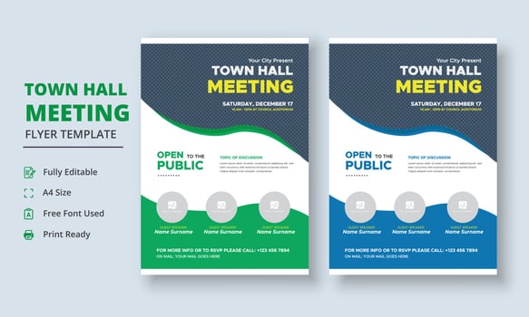 Town Hall Meeting Flyer Template, Community Meeting Flyer Template, City Hall Flyer and Poster vector