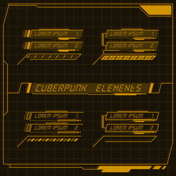 Scifi futuristic control panel collection of HUD elements GUI VR UI design Cyberpunk retro style. vector